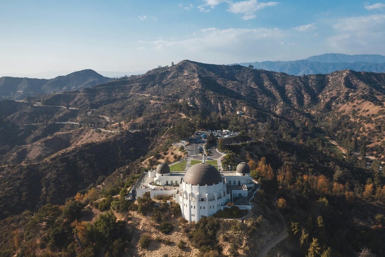 An aerial view of the Griffith Observatory in Los Angeles.