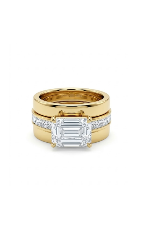 14KYG EMERALD CUT ENGAGEMENT RING, SET EAST/ WEST, 6 = .80CT BAUGETTES