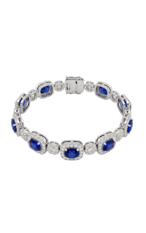 18KWG SECTIONAL 4.81CT DIAMOND AND SAPPHIRE BRACELET WITH 10.75CT OVAL SAPPHIRES SURROUNDED BY A RE