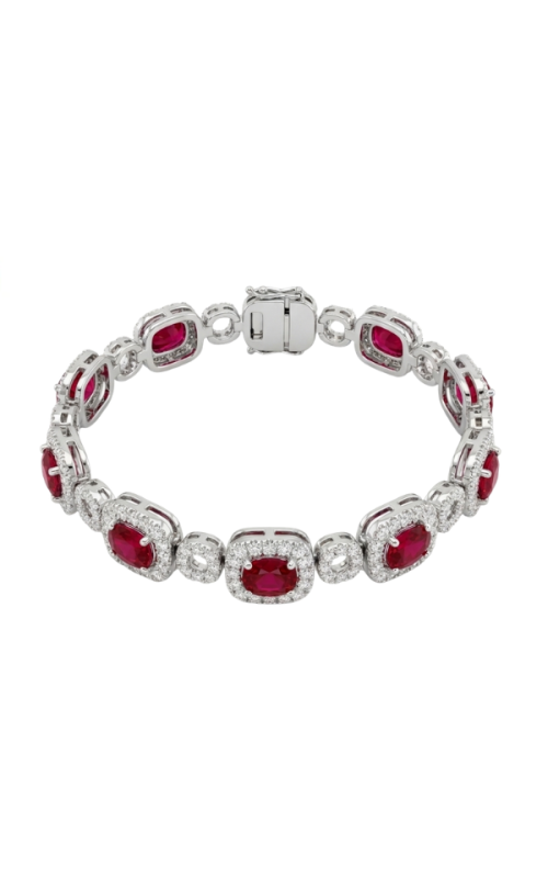 18KWG SECTIONAL 4.03 CTWDIAMOND AND RUBY BRACELET WITH 10.32CT OVAL RUBIES SURROUNDED BY A RECTANGU