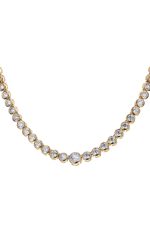 18KYG GRADUATED BEZEL SET DIAMOND TENNIS NECKLACE, 1 BR=0.50CT, 40RDS=7.75CT, 16