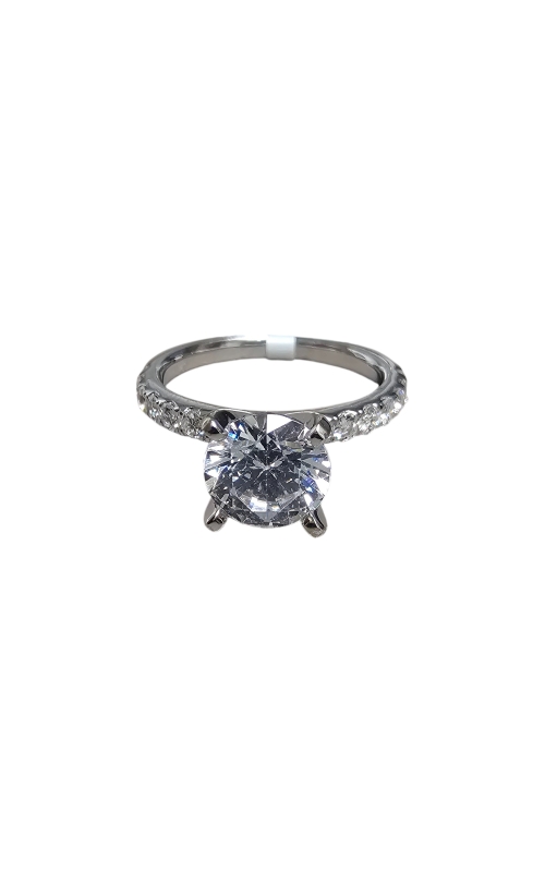 18KW ENGAGEMENT RING FOR 3CT RADIANT WITH HIDDEN HALO AND 14 RD SIDE STONES = 0.90CTW, SIZE 6