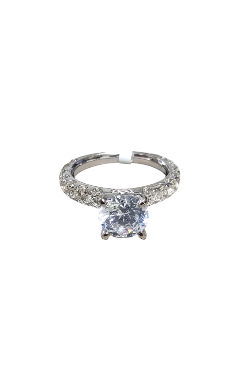 18KW ENGAGEMENT RING SETTING, 1.25CT RD 4 PRONG HEAD, 3/4 ETERNITY SHARED PRONG PAVE, 14 RDS = 1.22C