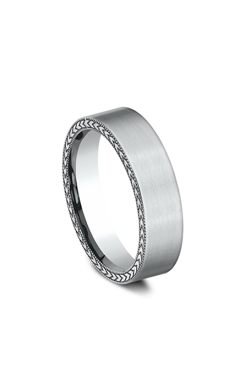 14KWG MENS WEDDING BAND, 6.5 MM, COMORT FIT, SATIN  FINISH, WHEAT PATTERNED EDGES