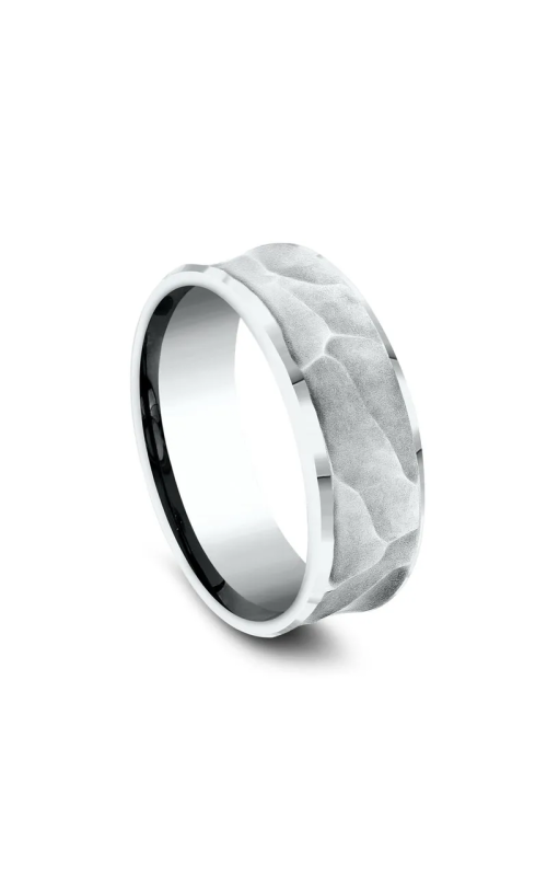 8MM 14KWG WRINKLED MENS WEDDING BAND, SATIN FINISH