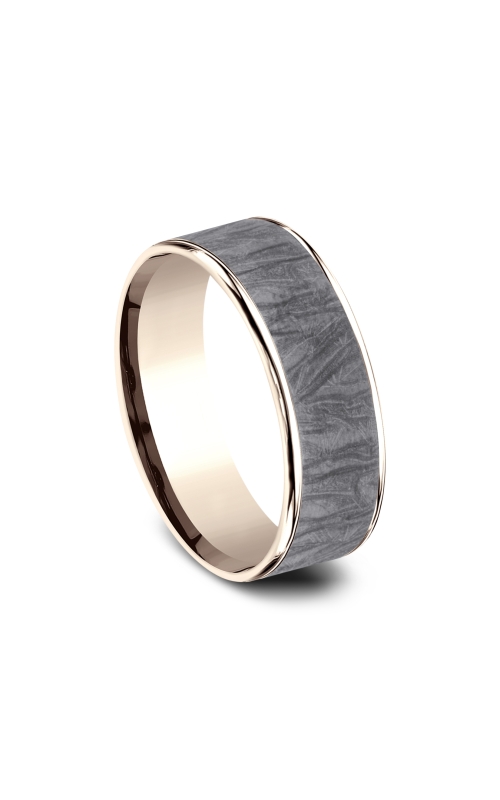 14KR 7.5MM WEDDING BAND WITH THIN EDGES AND A FABRIC FLOW FINISH TANTALUM CENTER SIZE 10