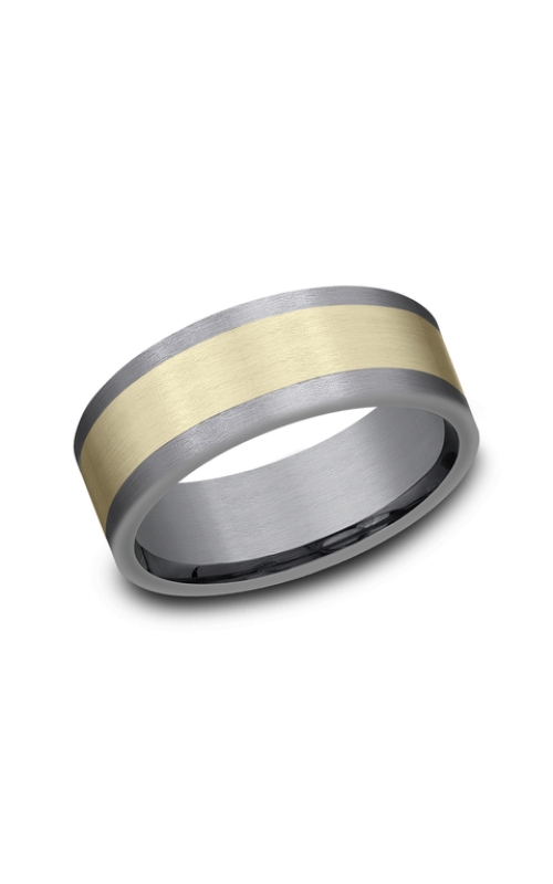 TANTALUM/14KY 8MM MENS WEDDING BAND WITH FLAT TANTALUM EDGES AND A SATIN FINISH YG CENTER SIZE 10