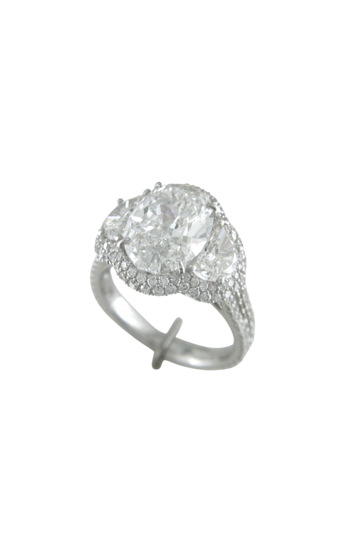 18KWG 4.0CT LAB GROWN OVAL CENTER W/(2) HALF MOONS DIAMOND ENGAGEMENT RING, DOUBLE ROW DIAMOND BORDE