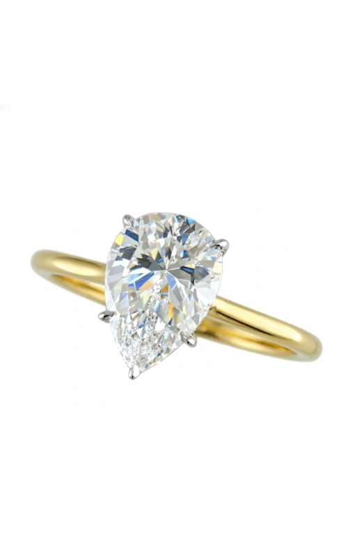 18KYW SOLITAIRE ENGAGEMENT RING THAT HAS A WG 5 PRONG PEAR SHAPE HEAD WITH SAFETY BAR SET WITH A 1.