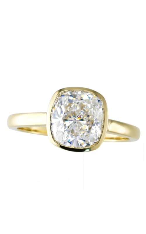 18KY BEZEL SET SOLITAIRE ENGAGEMENT RING WITH A BEZEL SETTING FOR A 2CT CUSHION SZ 6.5 CURRENTLY SE