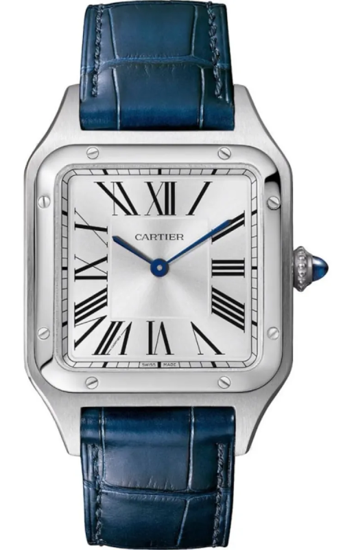 46MM SS SANTOS DUMONT, NAVY BLUE ALLIGATOR LEATHER STRAP