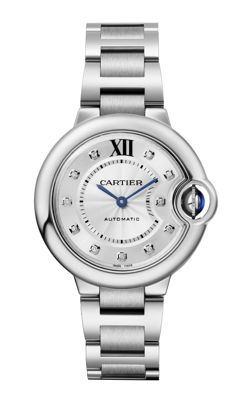 SS CARTIER 33MM BALLON BLEU, AUTOMATIC, SILVER DIAMOND DIAL, BLUE HANDS, SS BRACELET,