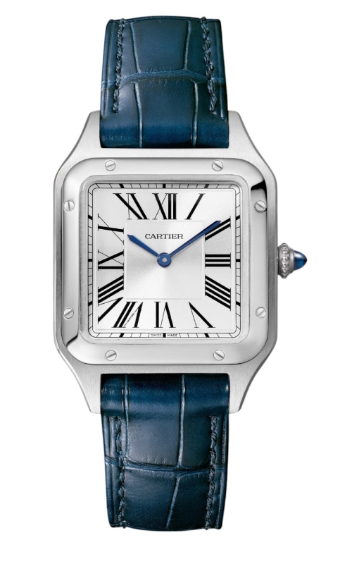 SS 38MM SMALL SANTOS DUMONT, BLUE ALLIGATOR LEATHER STRAP