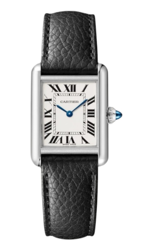 SS 29MM SMALL TANK MUST DE CARTIER, BLACK ALLIGATOR LEATHER STRAP, TANG BUCKLE