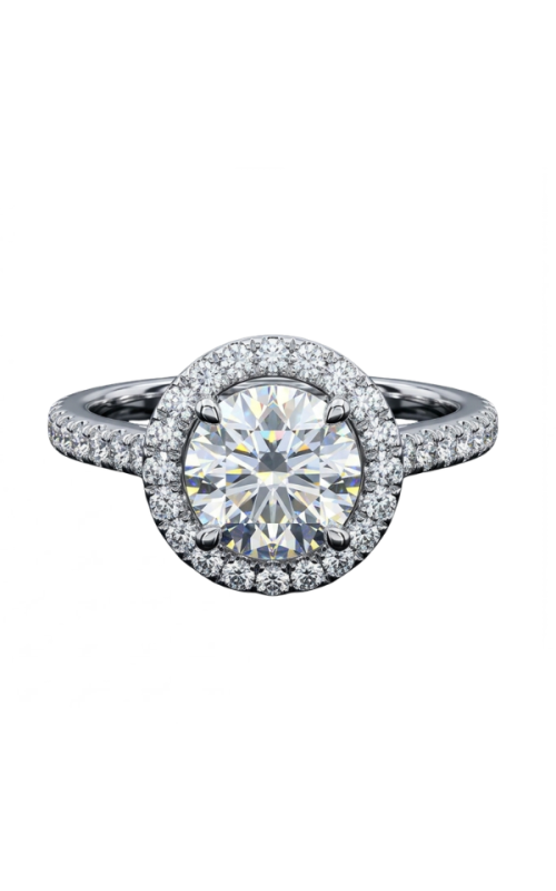 14KW ENG RING ROUND HALO .41CTW (46 FCS)ROUND HALO CATHEDRAL SET 3/4 ETERNITY SET SHANK ENGAGMENT RI