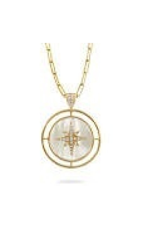 18KY DIAMOND MEDALLION  W/ WHITE MOTHER OF PEARL AND DIAMOND STAR IN CENTER, 28RDS=0.15CTW, WMP=2.19