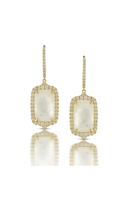 18KY DIAMOND (D86=0.75CTW) EARRINGS WITH CLEAR QUARTZ OVERLAY OVER WHITE MOTHER OF PEARL (10.36CTW)