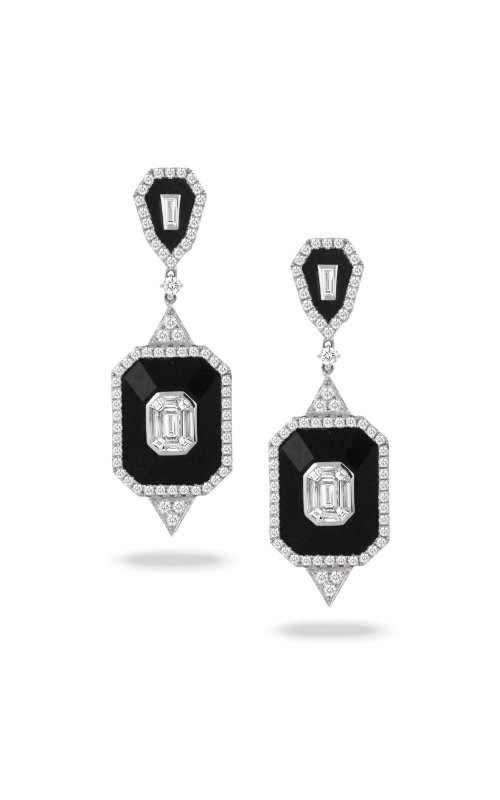 18KWG ART DECO DIAMOND AND BLACK ONYX EARRINGS TAPERED 0.09CTW BAGUETTES ON THE TOP AND ILLUSION SE