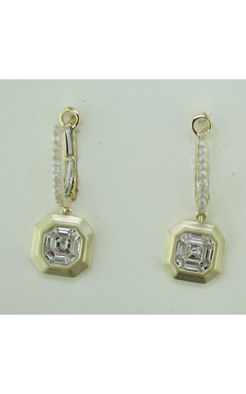 18KY  0.88CTW DIAMOND INVISIBLE SET EARRINGS DANGLING FROM LEVERBACKS WITH A ROW OF ROUND DIAMONDS