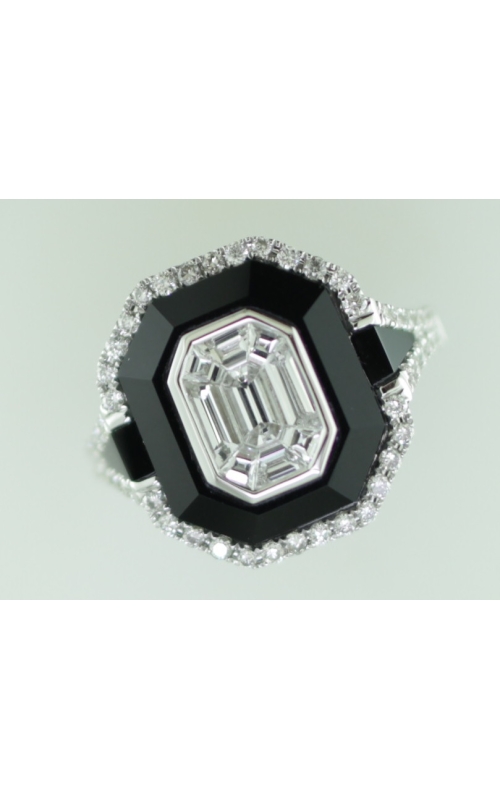 18KW 0.98CTW DIAMOND 1.63CT BLACK ONYX LADIES FASHION RING WITH AN INVISIBLE SET DIAMOND CENTER THA
