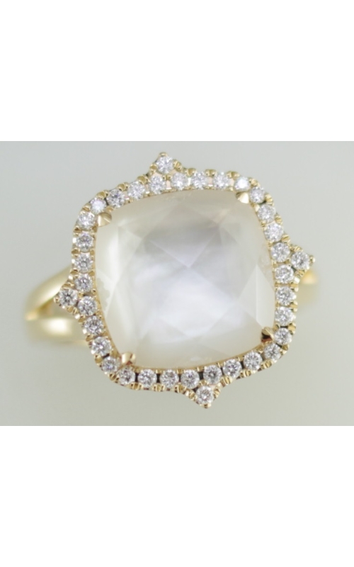 18KY 6.34CTW MOP 0.25CTW DIAMOND LADIES FASHION RING WITH A MOP CENTER COVERED BY CLEAR QUARTZ THAT