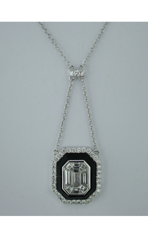 18KWG 0.82CTW INVISIBLE SET DIAMOND NECKLACE WITH 1.32CTW BLACK ONYX MIDDLE AND 0.46CTW DIAMOND HAL