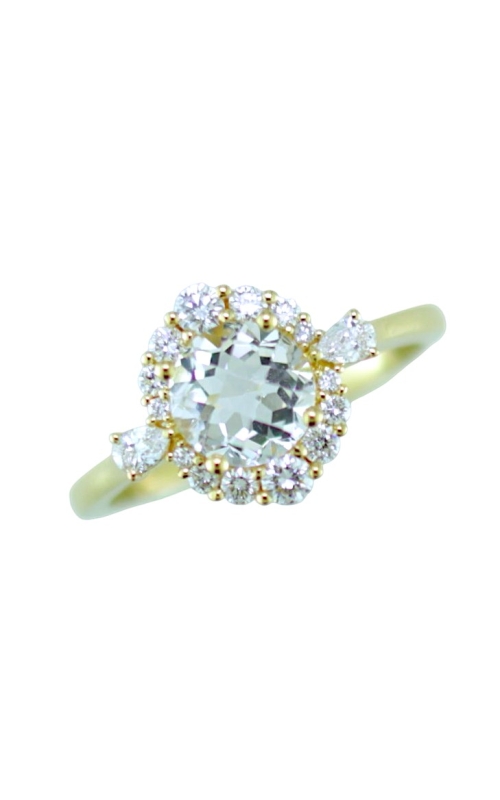 18KY 0.37CTW 1.40CT WHITE TOPAZ LADIES FASHION RING WITH A CHECKERBOARD ROUND WT CENTER WITH DIAMON