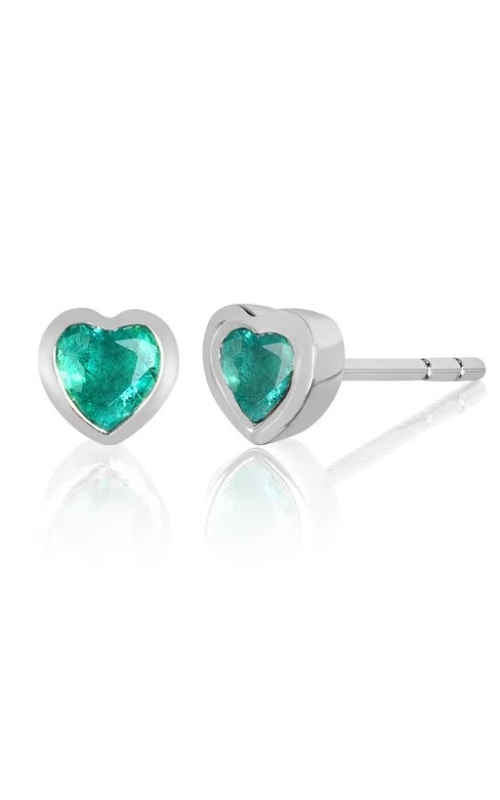 14KY EMERALD HEART STUD EARRING, 2EM=0.32CTW, FRICTION BACKS