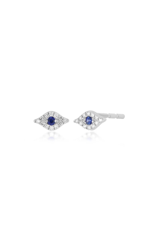 14KW MINI DIAMOND AND SAPPHIRE EVIL EYE STUD EARRING, SINGLE, 12RDS=0.02CTW, 1 SAPPH, 0.48grams, FRI