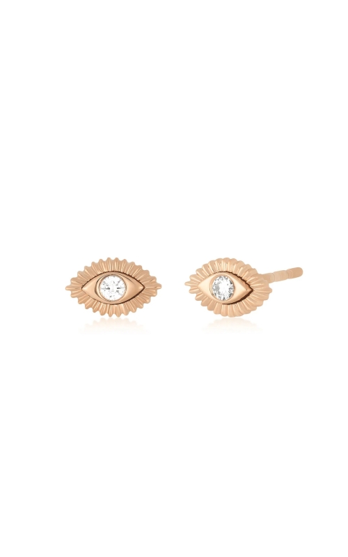 14KY SINGLE GOLD/DIAMOND EVIL EYE PROTECTION STUD EARRINGS, 1RD=0.04CT (2MM), 0.73grams, FRICTION BA