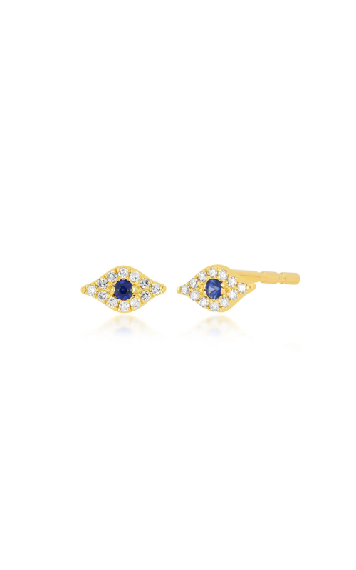 14KYG DIAMOND EVIL EYE MINI STUD, BLUE SAPPHIRE/DIAMOND EARRING, 0.04 DIAMONDS/ SI1-SI2/G-H