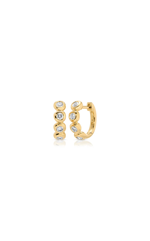 14KY DIAMOND PILLOW HUGGIE EARRINGS, 8 RDD=0.33CTW, 12MM X 4MM, HINGE BACKINGS