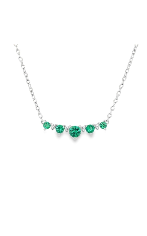 14K WG 0.80CTW EMERALD AND DIAMONDS 5 EMERALD STATION BAR PENDANT W/ 18 CHAIN