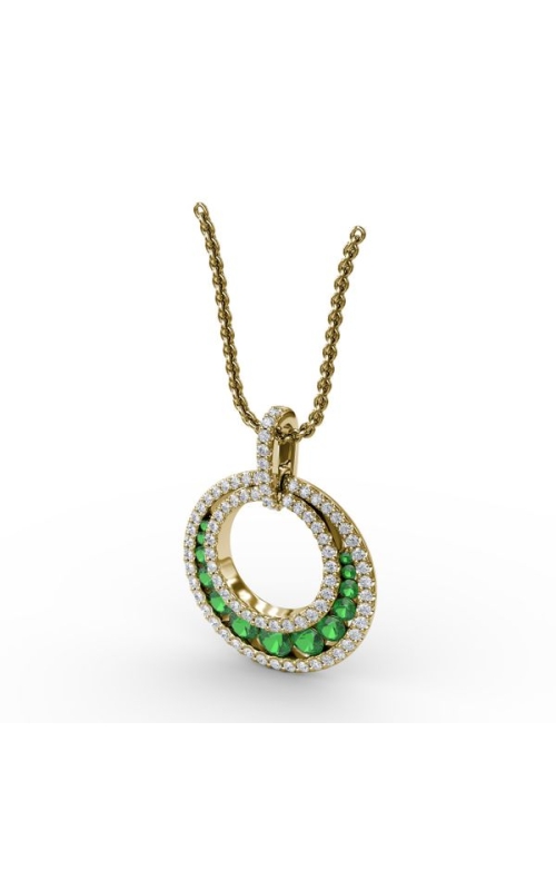 14KY 1.00CTW EMERALD AND DIAMOND HOLLOW CIRCLE PENDANT ON A 14KY 18 CHAIN