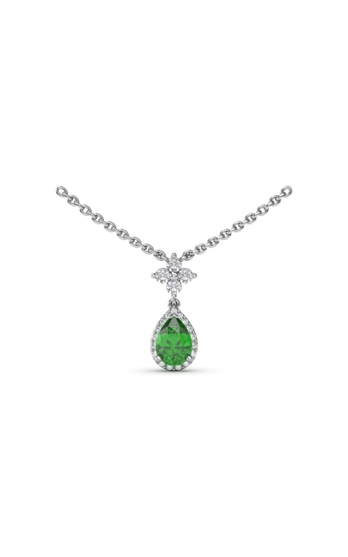 14K WG 0.92CTW DIAMOND AND EMERALD TEAR DROP PENDANT NECKLACE