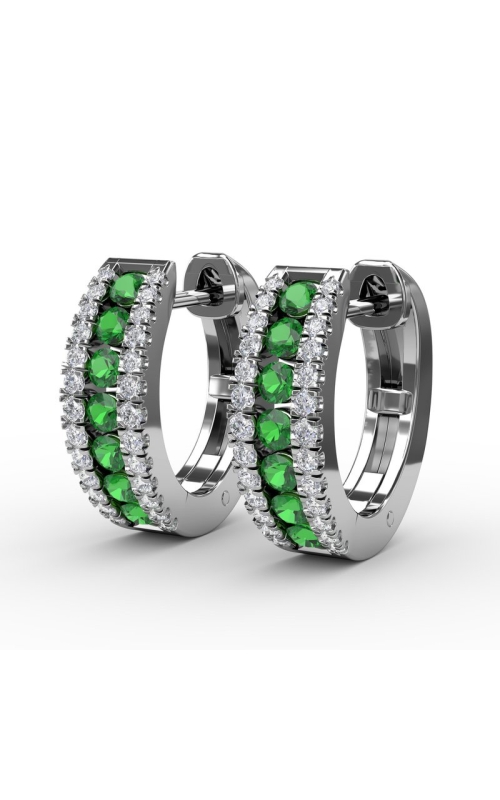 14KY 0.89CTW DIAMOND AND EMERALD HUGGIE HOOP EARRINGS