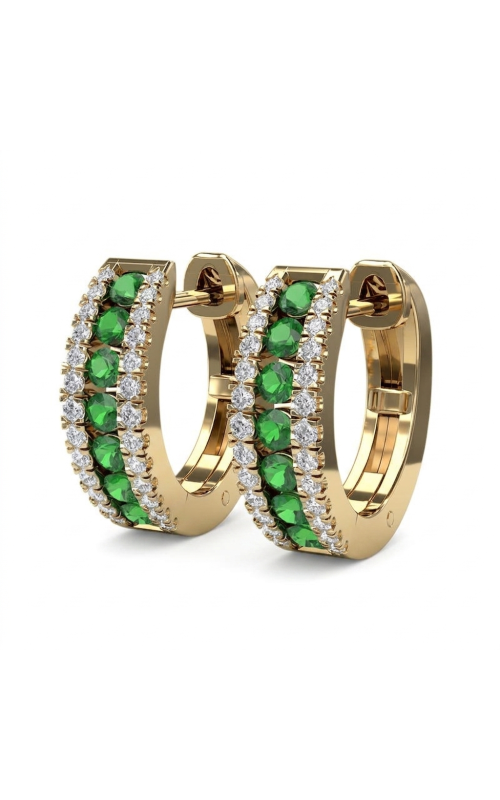 14KY 0.89CTW DIAMOND AND EMERALD HUGGIE HOOP EARRINGS
