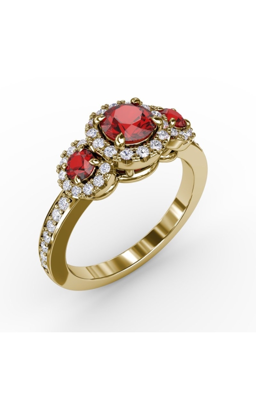 14KY 1.36CTW DIAMONDS AND RUBY BEZEL SET 3 STATION RING