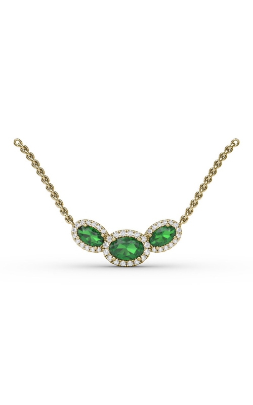 14K YG 1.19CTW EMERALD AND DIAMOND 3 STATION 4 PRONG SET PENDANT 18 CHAIN