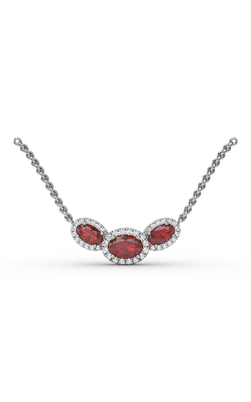 14K WG 1.57CTW RUBY AND DIAMONDS 3 STATION 4 PRONG PENDANT W/ 18 CHAIN