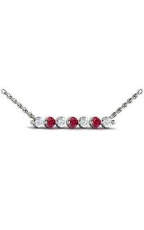 14K WG 0.80CTW RUBY AND DIAMOND 5 RUBY STATION BAR PENDANT W/ 18 CHAIN