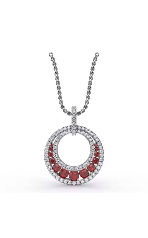 14K WG 1.12CTW RUB AND DIAMONDS HOLLOW CIRCLE PENDANT W/ 18 CHAIN