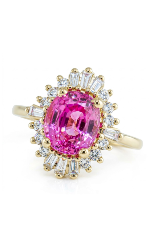 18KY 3.34CT SAPPHIRE 0.92CTW F-G, VS DIAMOND LADIES FASHION RING WITH A 4 PRONG SET PINK SAPPHIRE O