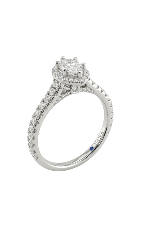 18KW 0.57CTW DIAMOND ENGAGEMENT RING WITH A 9X5MM CZ MQ CENTER WITH HALO, PEAKABOO DIAS, PAVE UNDER