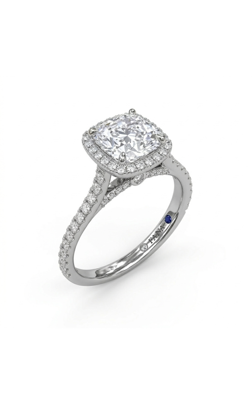 18KW 0.57CTW DIAMOND ENGAGMENT RING WITH 5X5MM CUSHION CZ CENTER WITH HALO, PEAKABOO DIAMONDS, PAVE