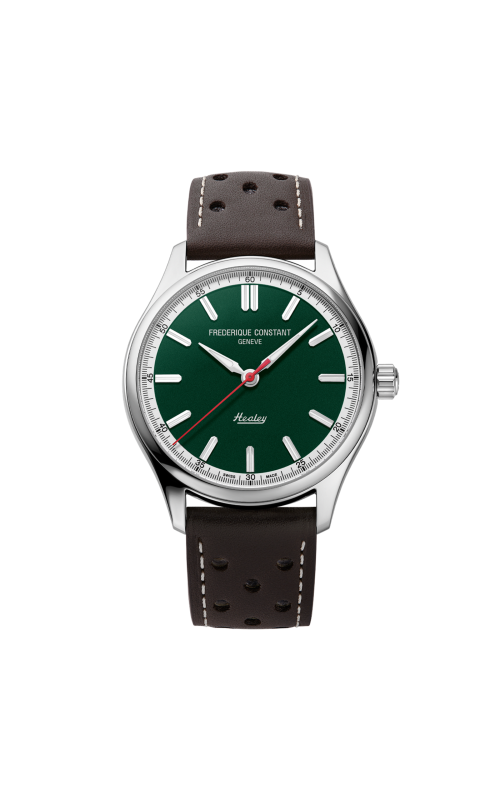 40MM SS VINTAGE RALLY HEALEY AUTOMATIC WATCH, RACING GREEN DIAL WITH SILVER LUMINOUS INDEXES, BROWN