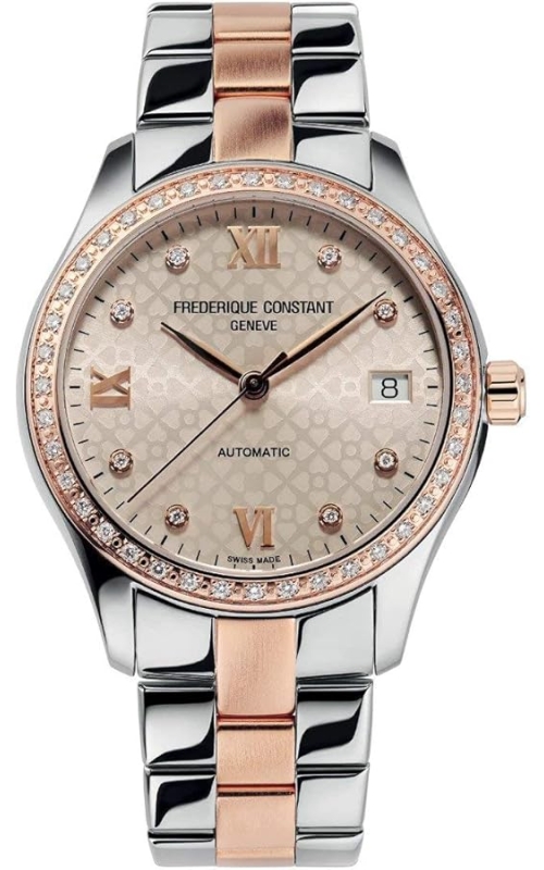 36MM SS/RGP FREDERIQUE CONSTANT DOUBLE HEART BEAT AUTOMATIC, MOTIF DIAMOND DIAL, DIAMOND BEZEL, DATE