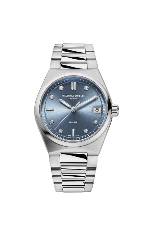 31MM SS HIGHLIFE LADIES QUARTZ, BRIGHT BLUE DIAMOND DIAL, DATE APERTURE, DOMED BEZEL, SS BRACELET