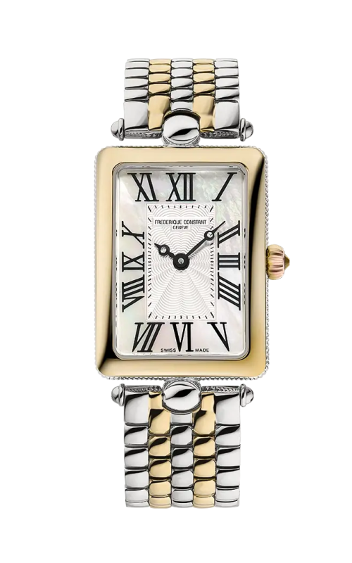21MM FREDERIQUE CONSTANT CLASSIC WITH SILVER TONE SS AND FIXED GOLD TONE SS BEZEL ON A TWO-TONE SILV