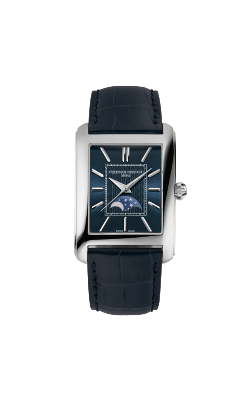 42.3MM SS CARREE MOONPHASE AUTOMATIC, NAVY DIAL SILVER TONE HOUR MARKERS, NAVY BLUE CALF LEATHER STR